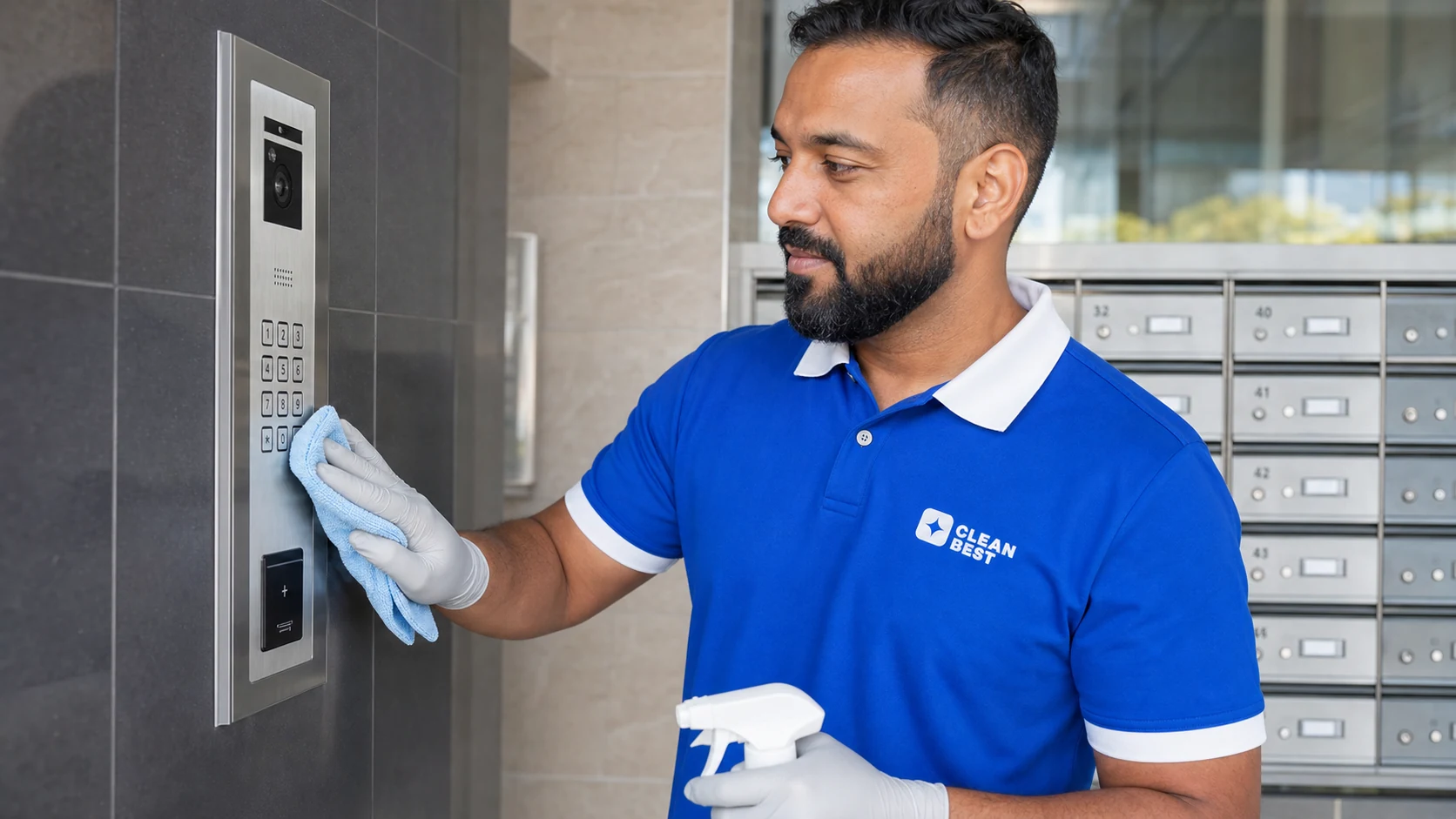 Clean Best cleaner mopping an apartment building foyer in Bankstown NSW